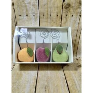 Pier 1 Imports Sugared Fruit Photo Holders Set of 3 Apple Pear Table Decor